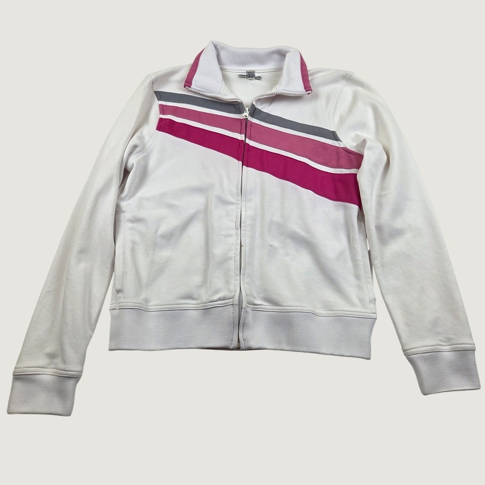 VTG Steve & Barry's Track Jacket White Pink Grey Striped Full Zip L Fits M Y2K